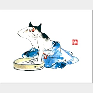 Utagawa Hiroshige Ukioy-e Humorous Japanese Cat Bathing II Posters and Art